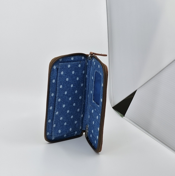 3-Piece Matching Blue Polka Dot Tote & Wallet Set - Picture 5 of 15